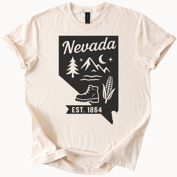 Nevada Est 1864 Hiking Boot Mountains Moon Nature Graphic Corn Tee Shirt - Picture 1 of 6